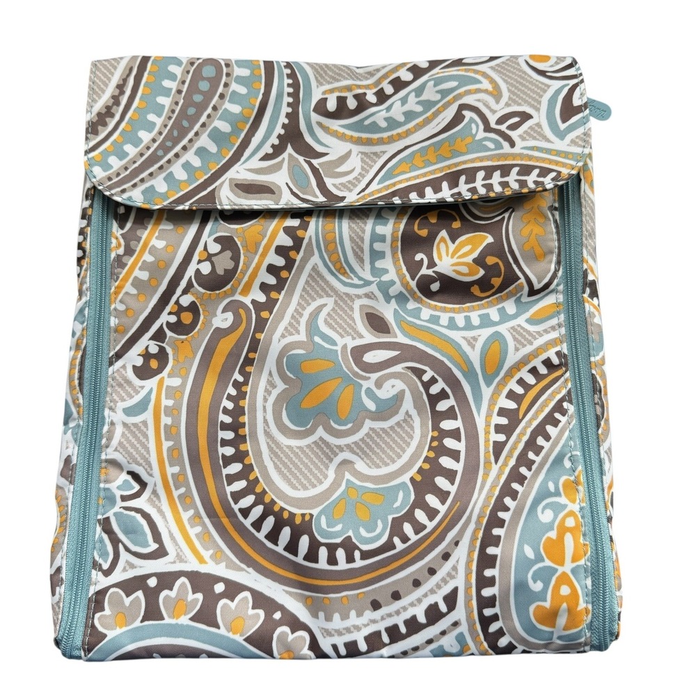 Thirty-One Hanging Traveler Case Paisley Blue Yellow Toiletry Jewelry Bag